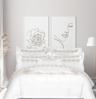 BỘ GA TRẢI GIƯỜNG VÀ VỎ GỐI BẰNG COTTON THÊU TRẮNG CAO CẤP 5 SAO